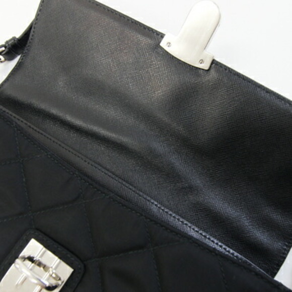 Prada Shoulder Bag 1BH025 Black Nylon Leather Pochette Crossbody Quilted Wome... - Picture 7 of 8